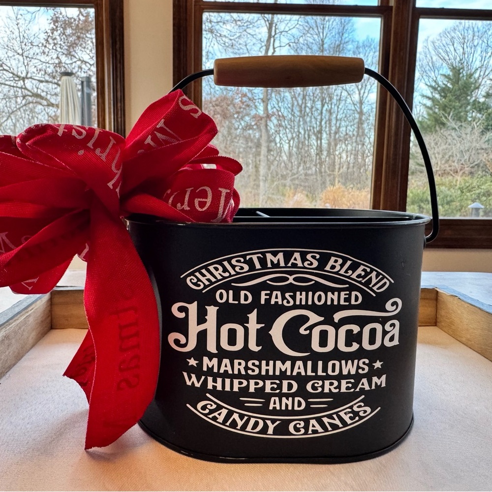 Christmas Farmhouse Hot Cocoa Bar Caddy Organizer Bucket Customizable